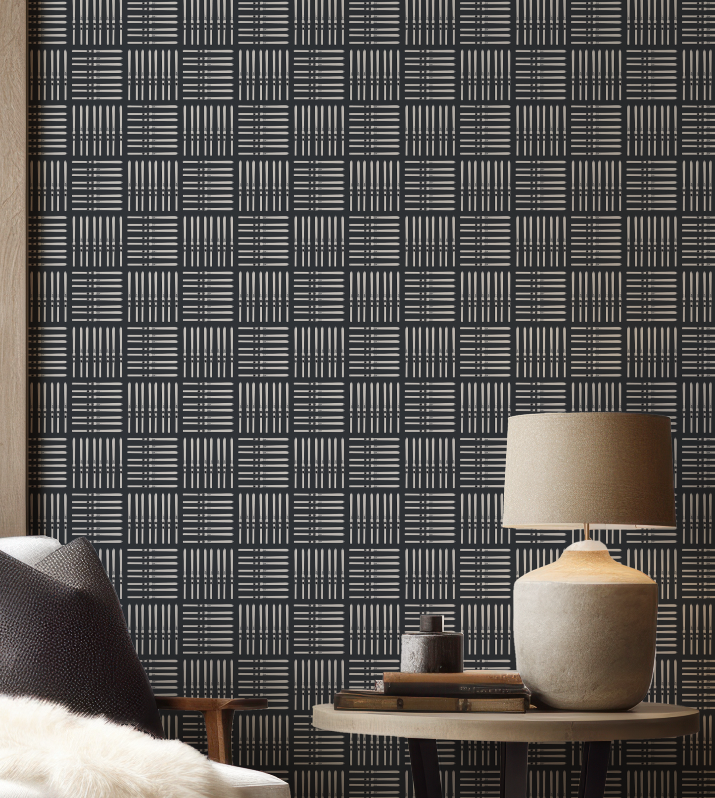 Taupe Ski Square on Black Wallpaper