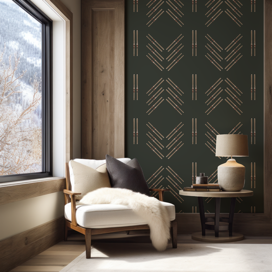 Ski Diamond with Vertical Stripe on Green Wallpaper