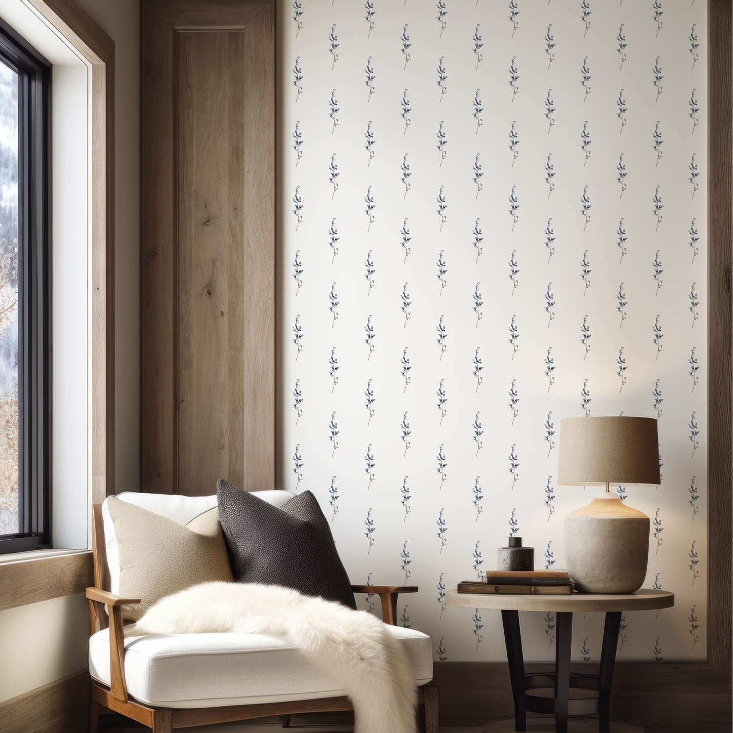 Indigo Wildflower Grasscloth Wallpaper