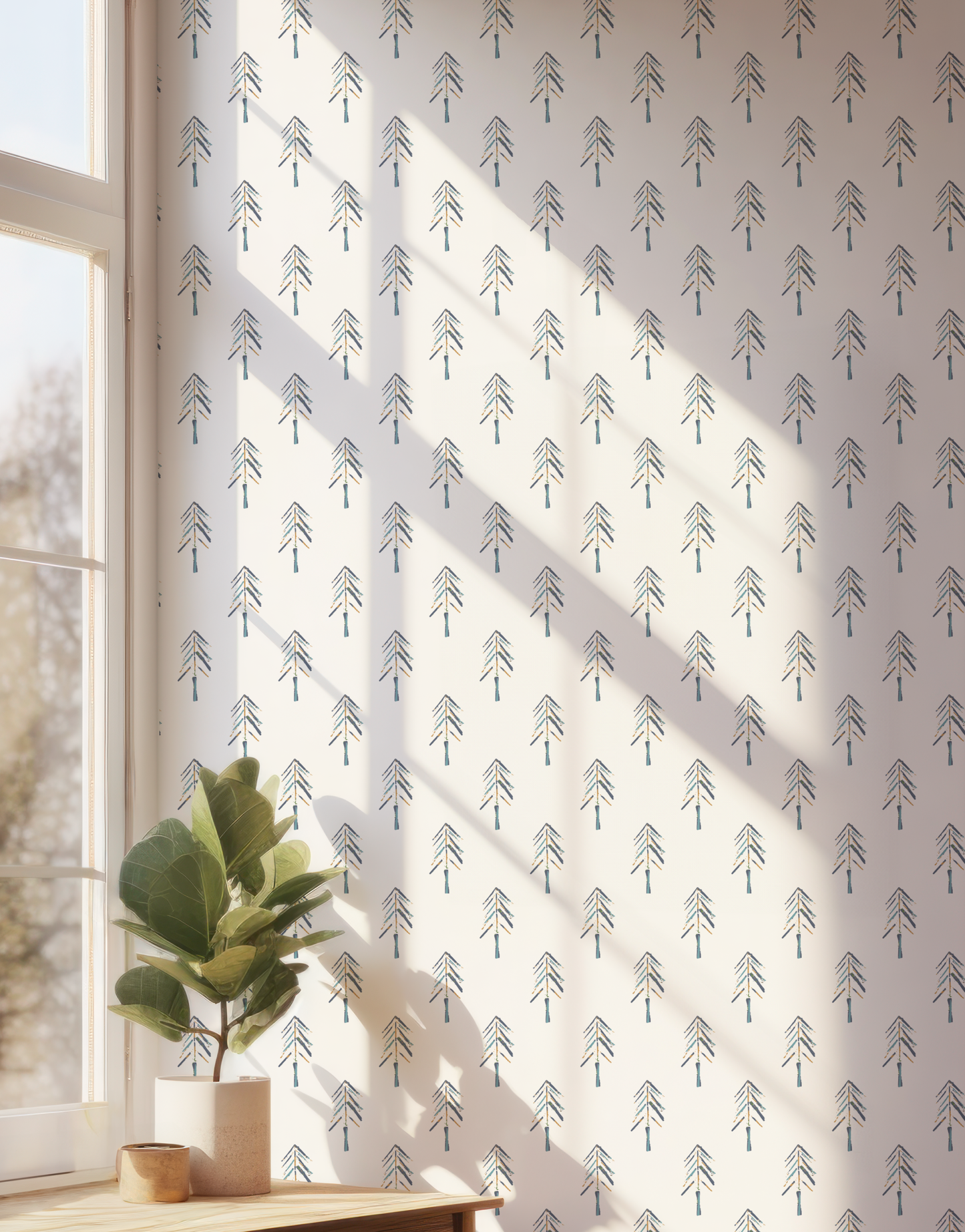 Painted Pine Petite on White Wallpaper