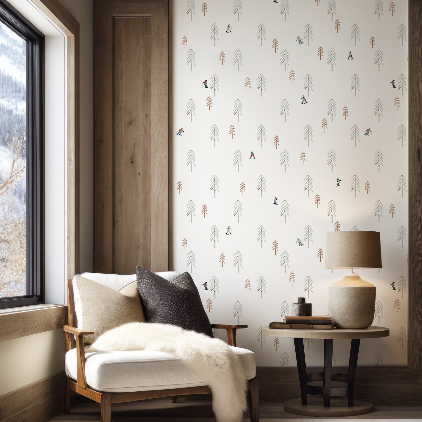 Kids Ski Day Grasscloth Wallpaper