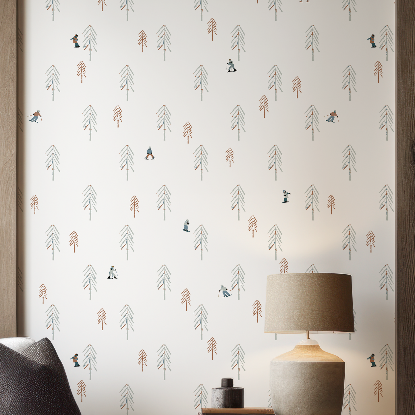 Kids Ski Day Grasscloth Wallpaper