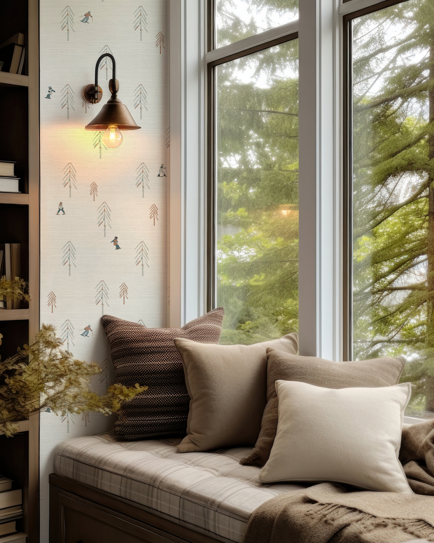 Kids Ski Day Grasscloth Wallpaper