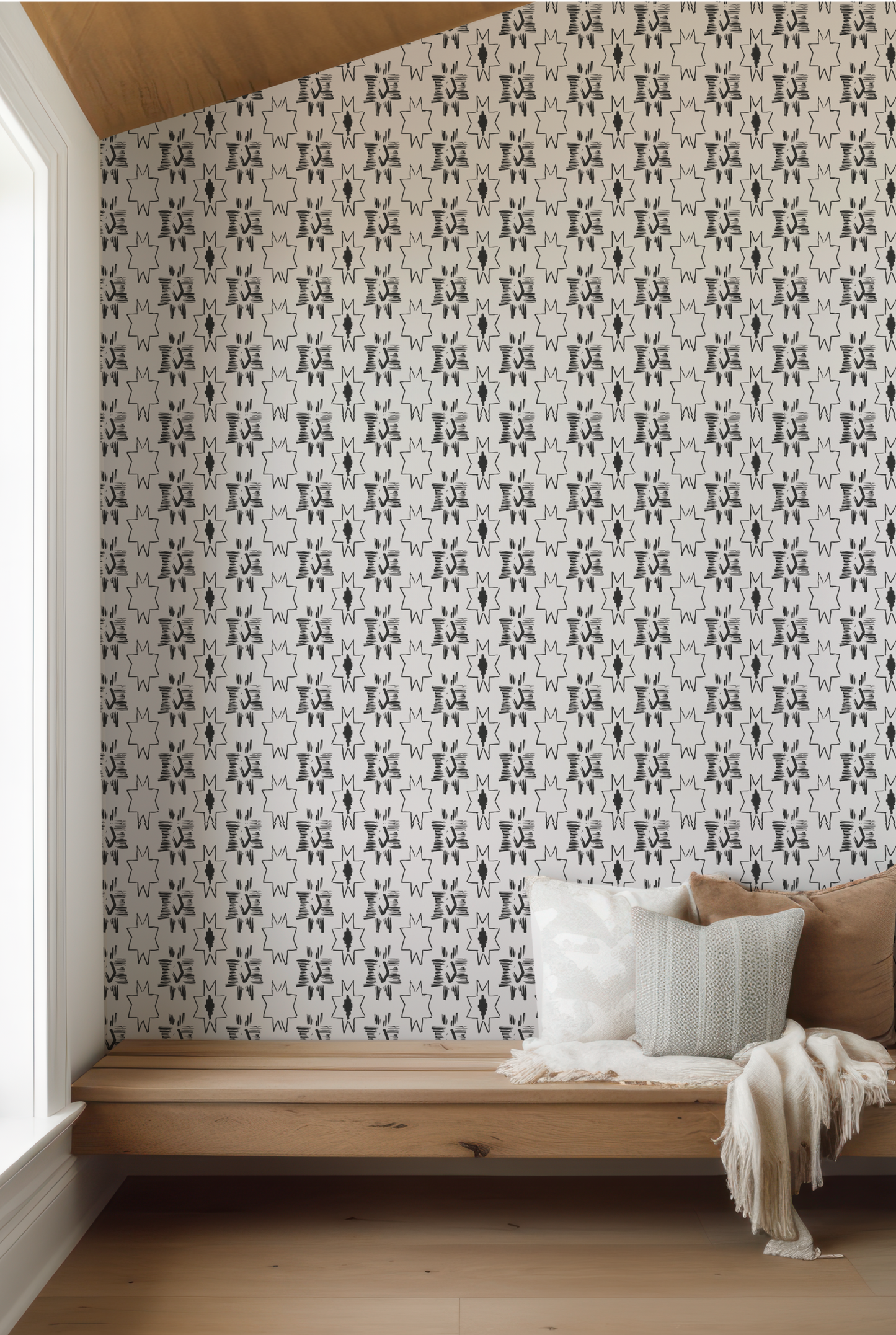 Southwest Star 1 Black on Off White Wallpaper