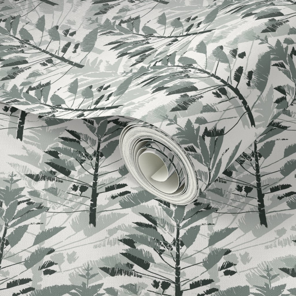 Willow + Wild Norfolk Pine Tonal Greens on Cream Grasscloth Wallpaper Roll - 32" x 22'