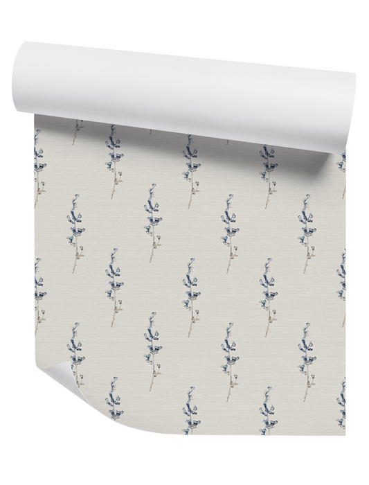 Indigo Wildflower on Off White Wallpaper