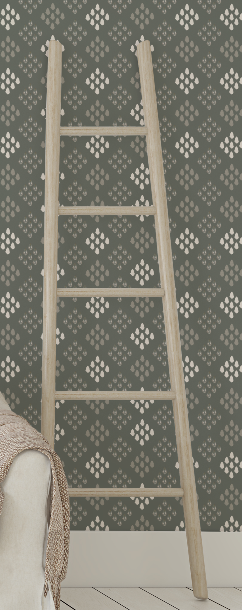 Dainty Geometric Floral on Olive Green Wallpaper