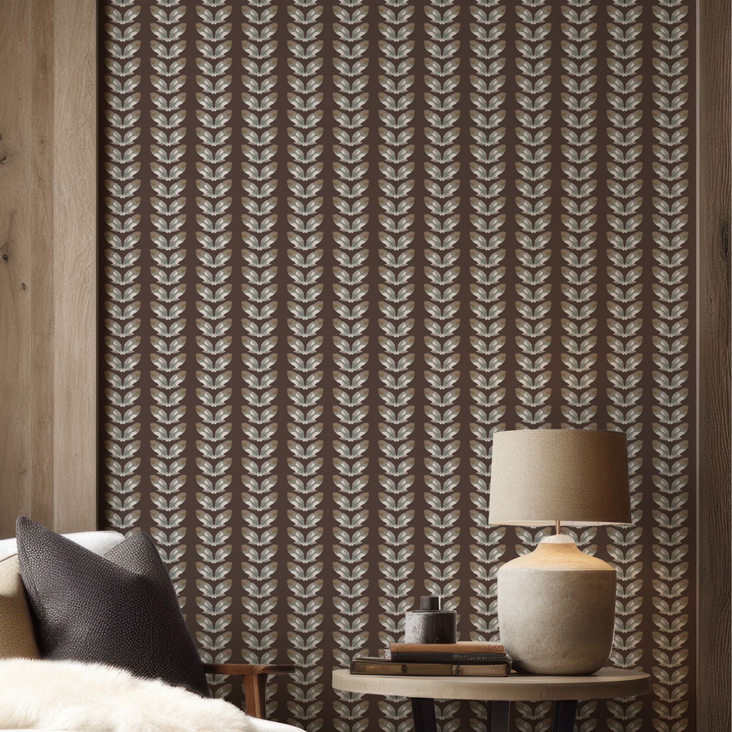 Petal Stripe on Deep Chestnut Wallpaper