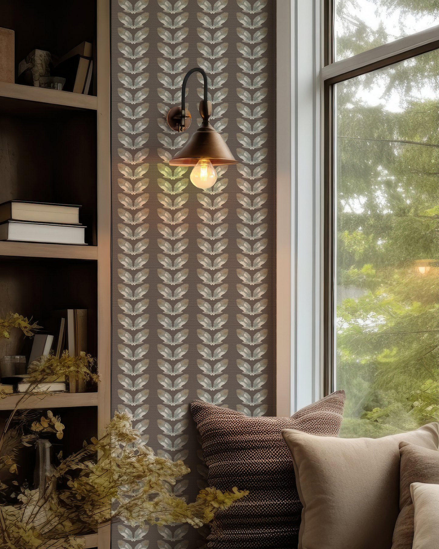 Petal Stripe on Deep Chestnut Wallpaper