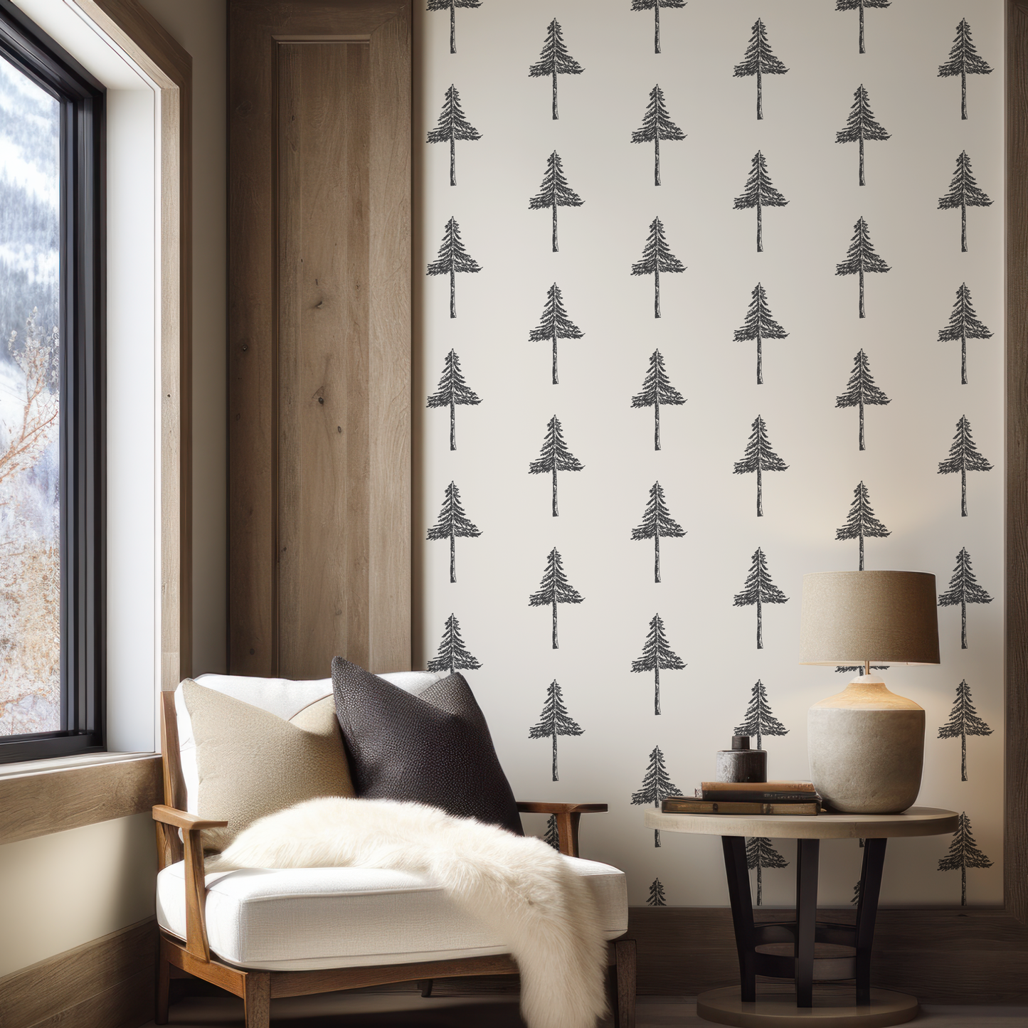 Pine Tree Black and White Wallpaper
