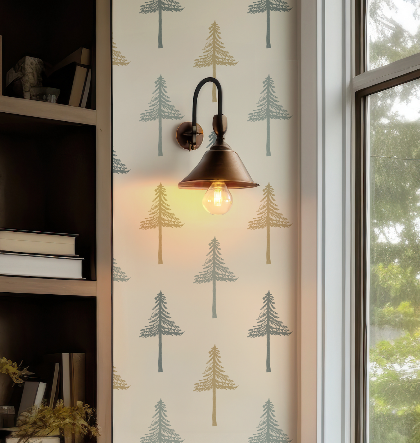 Pine Tree Sage Blend on Beige Wallpaper