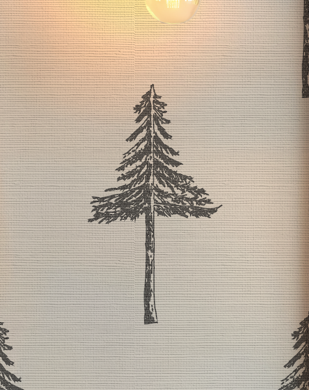 Pine Tree Black and White Grasscloth Wallpaper