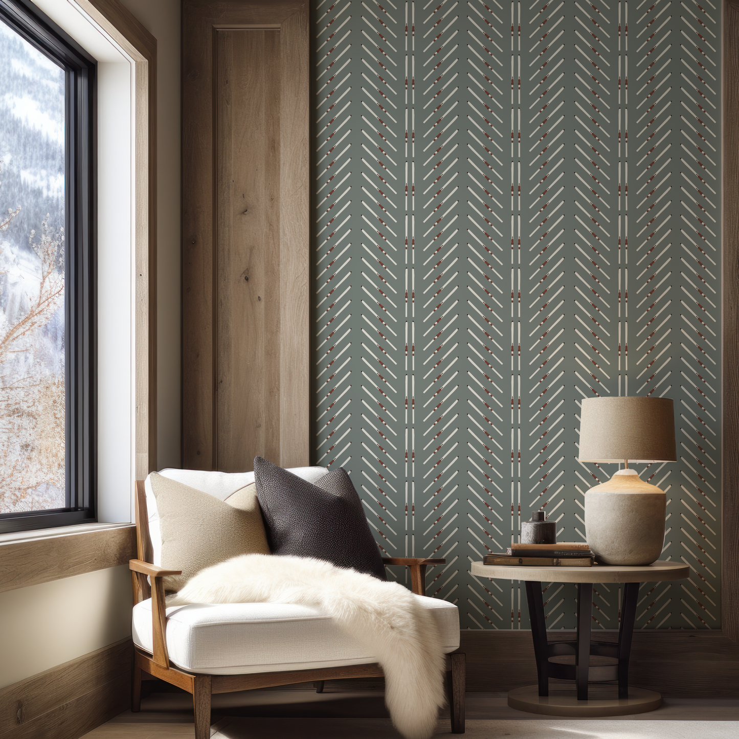 Ski Chevron Stripe on Sage Green Wallpaper