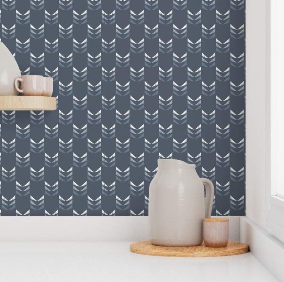 Willow + Wild Wave Arrow Dark Navy and Blue - Small Grasscloth Wallpaper Roll - 32" x 22'