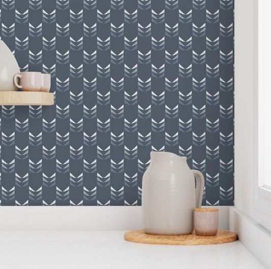 Willow + Wild Wave Arrow Dark Navy and Blue - Small Grasscloth Wallpaper Roll - 32" x 22'