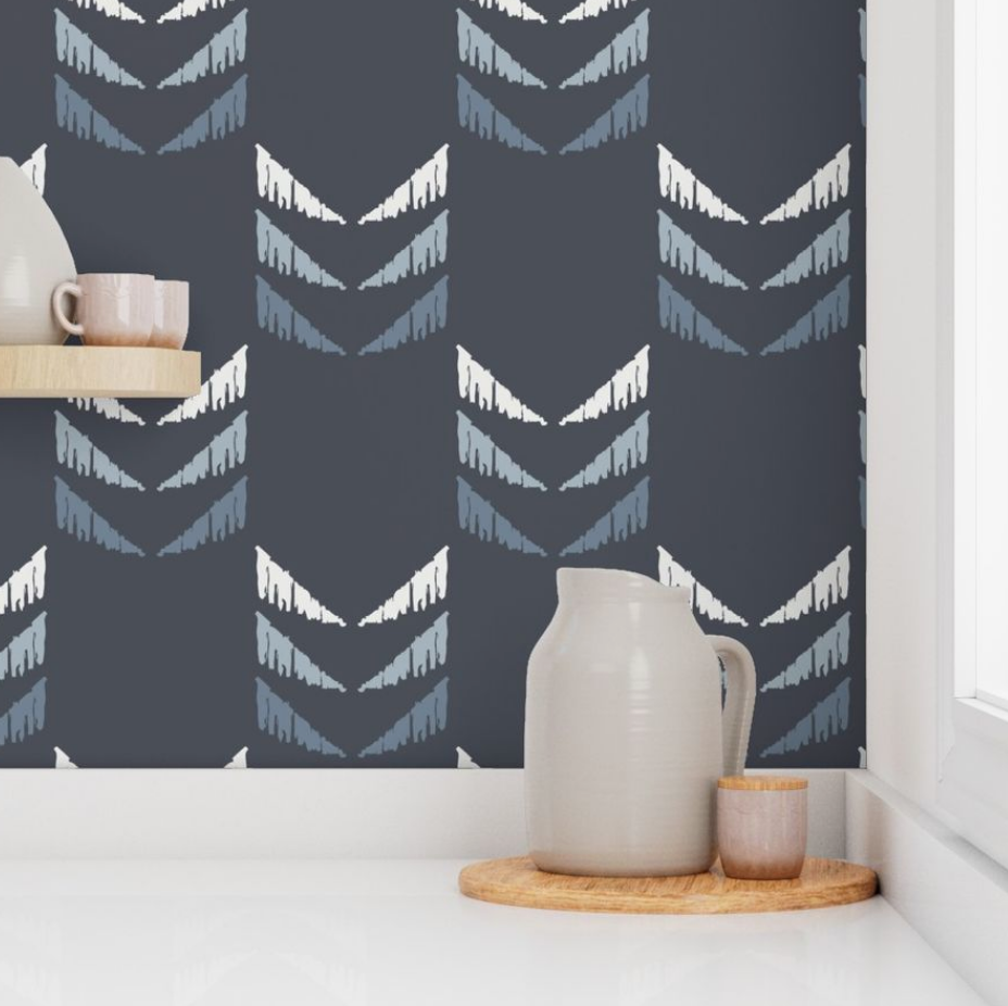 Willow + Wild Wave Arrow Dark Navy and Blue Grasscloth Wallpaper Roll - 32" x 22'