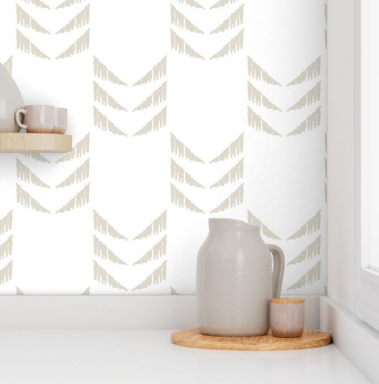 Willow + Wild Wave Arrow Cream On White Grasscloth Wallpaper Roll - 32" x 22'