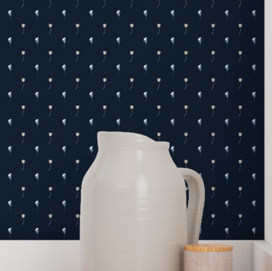 Willow + Wild Indigo Rose Delicate - Navy Grasscloth Wallpaper Roll - 32" x 22'