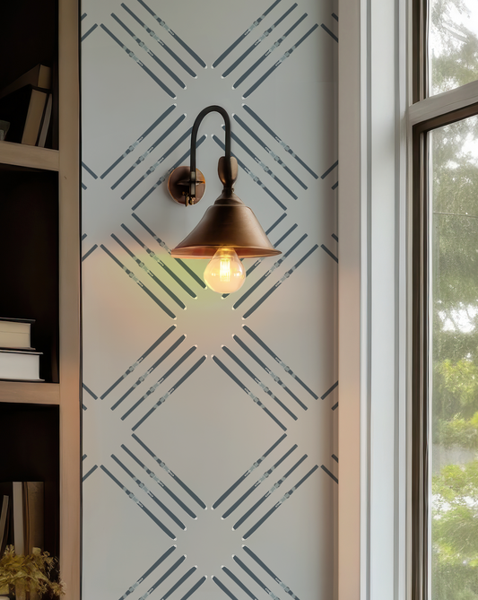  Ski Wallpaper in Silverton Grey showing navy ski motifs and the subdued grey background.