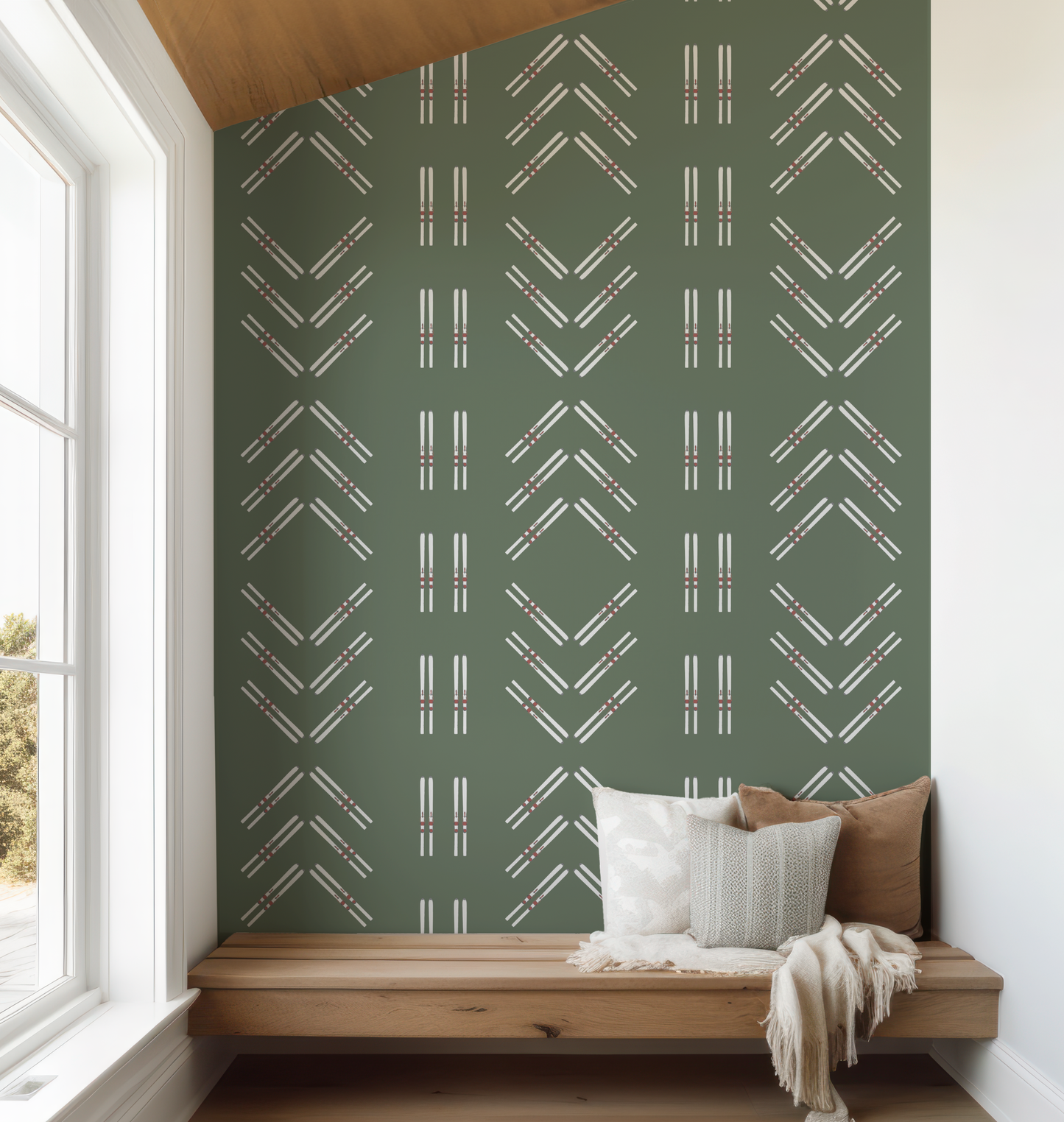 Ski Diamond and Double Ski Stripe Wallpaper on Mountain Green