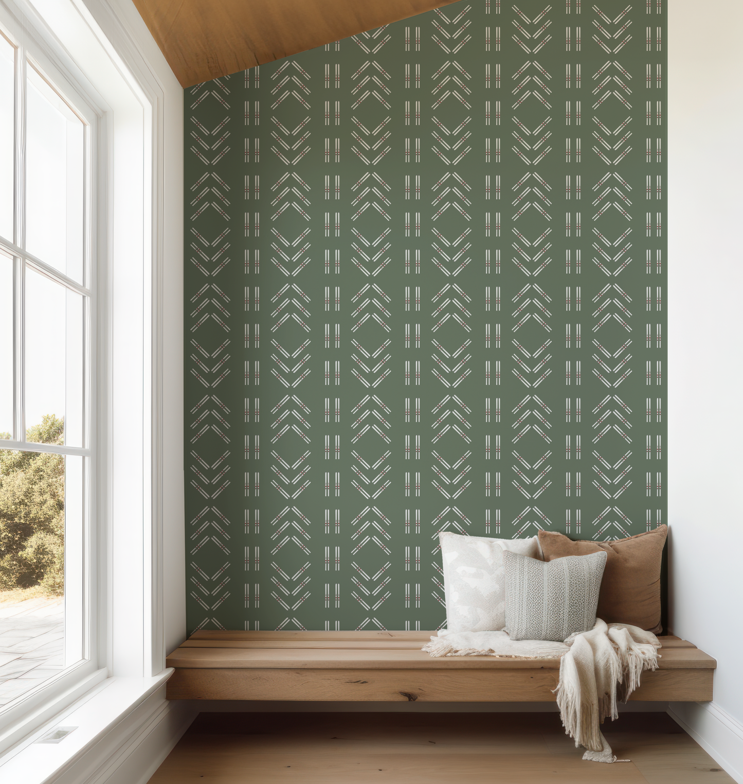 Ski Diamond and Double Ski Stripe Wallpaper on Mountain Green (Half Scale)