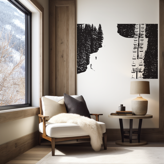 Ski Lift Mural on White Wallpaper