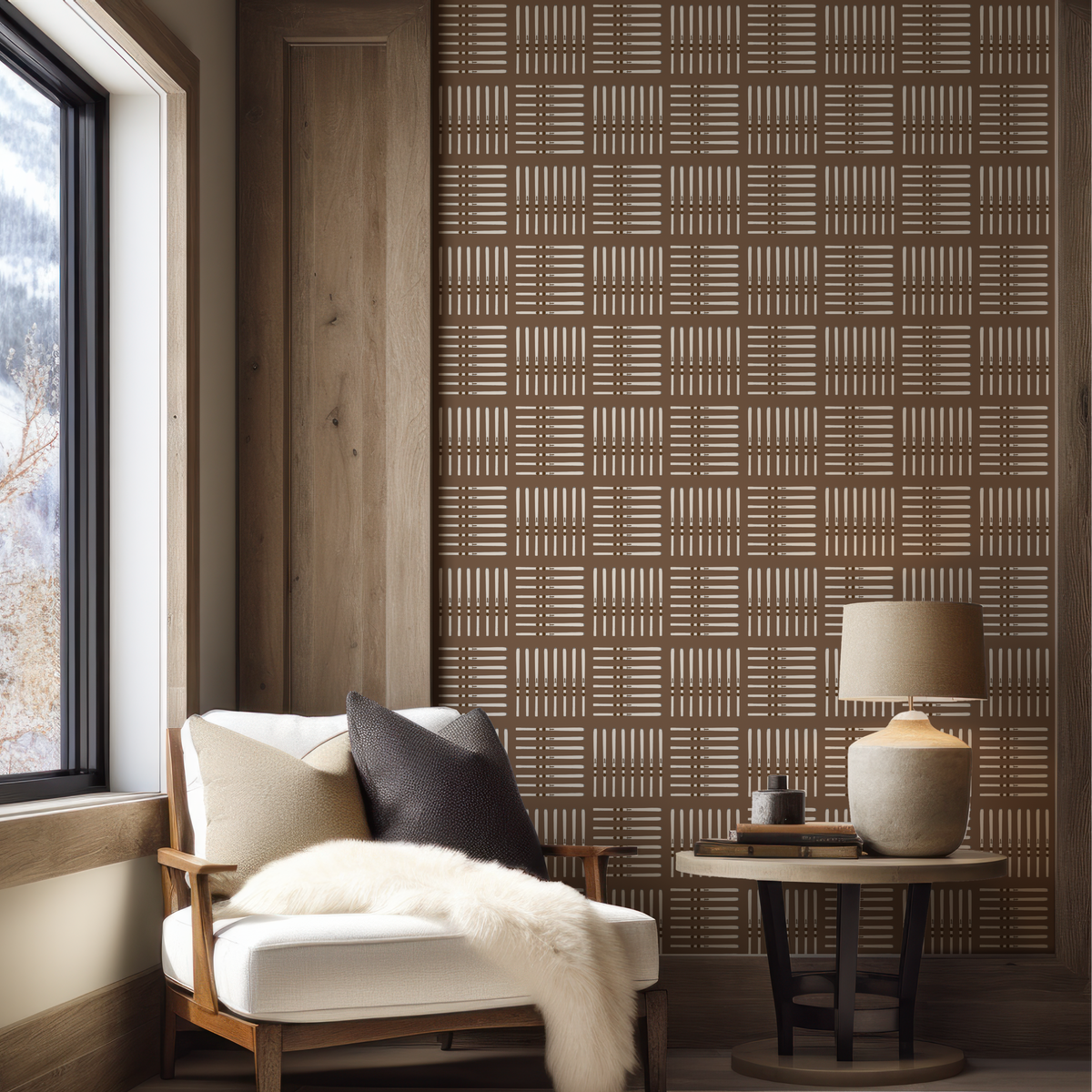 Ski square wallpaper showing in a home on the mountain. 