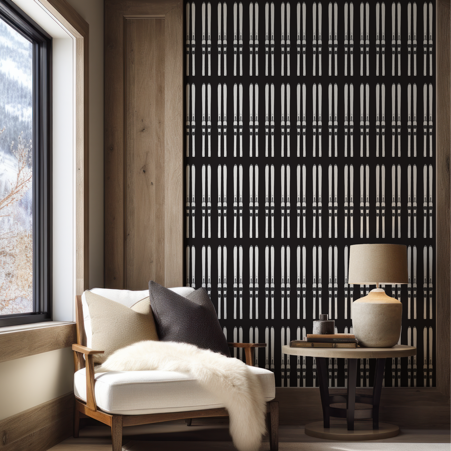 Ski Stripe Black Grasscloth Wallpaper