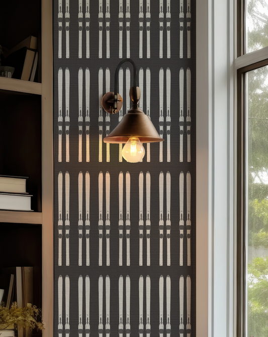 Ski Stripe Black Grasscloth Wallpaper