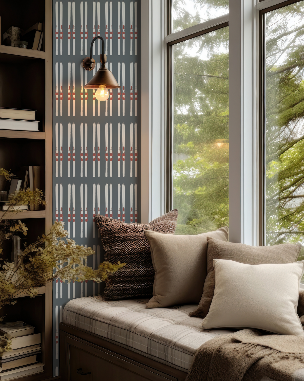 Ski Stripe Wallpaper in a decorated mountain home.
