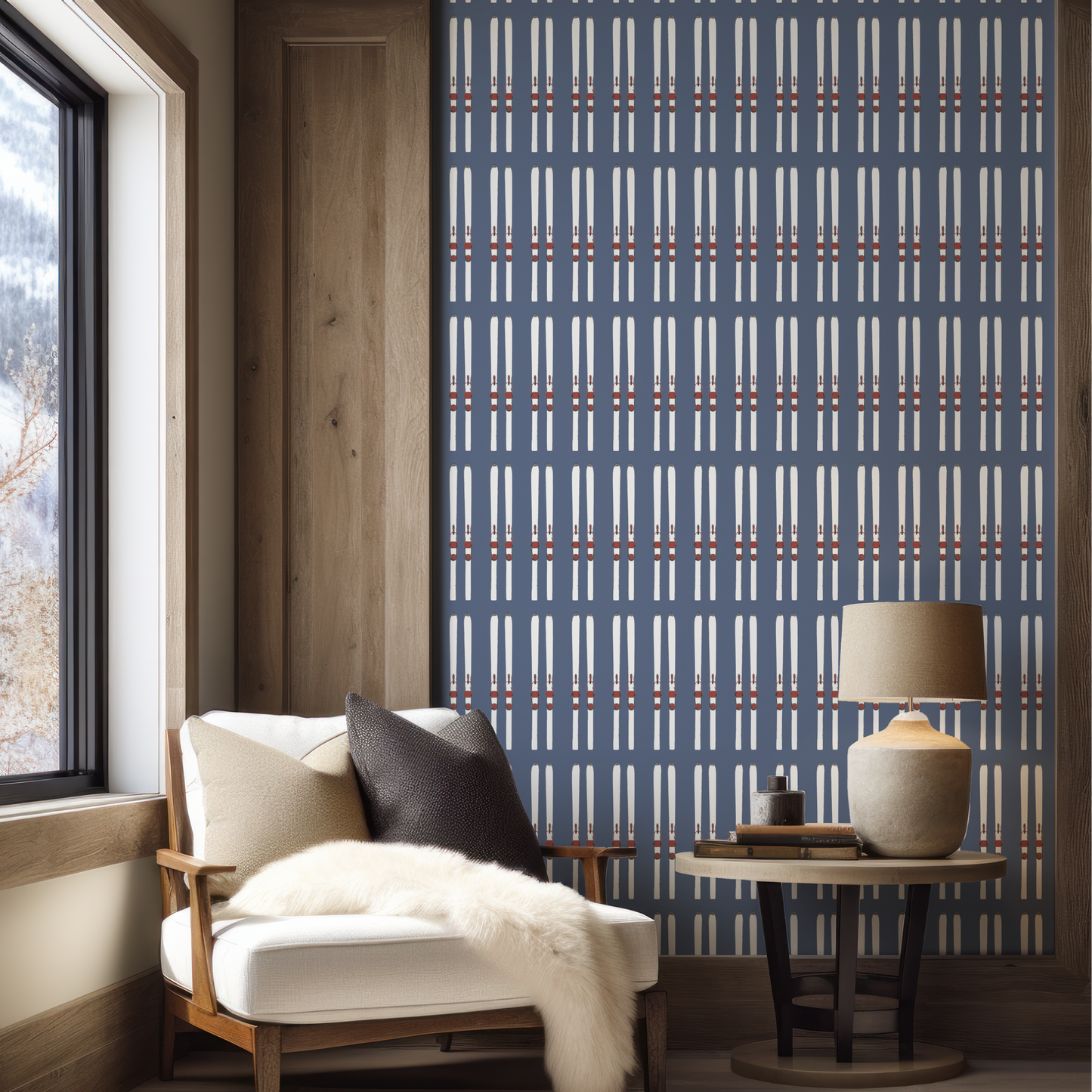 Ski Stripe Wallpaper in Niseko Night Blue