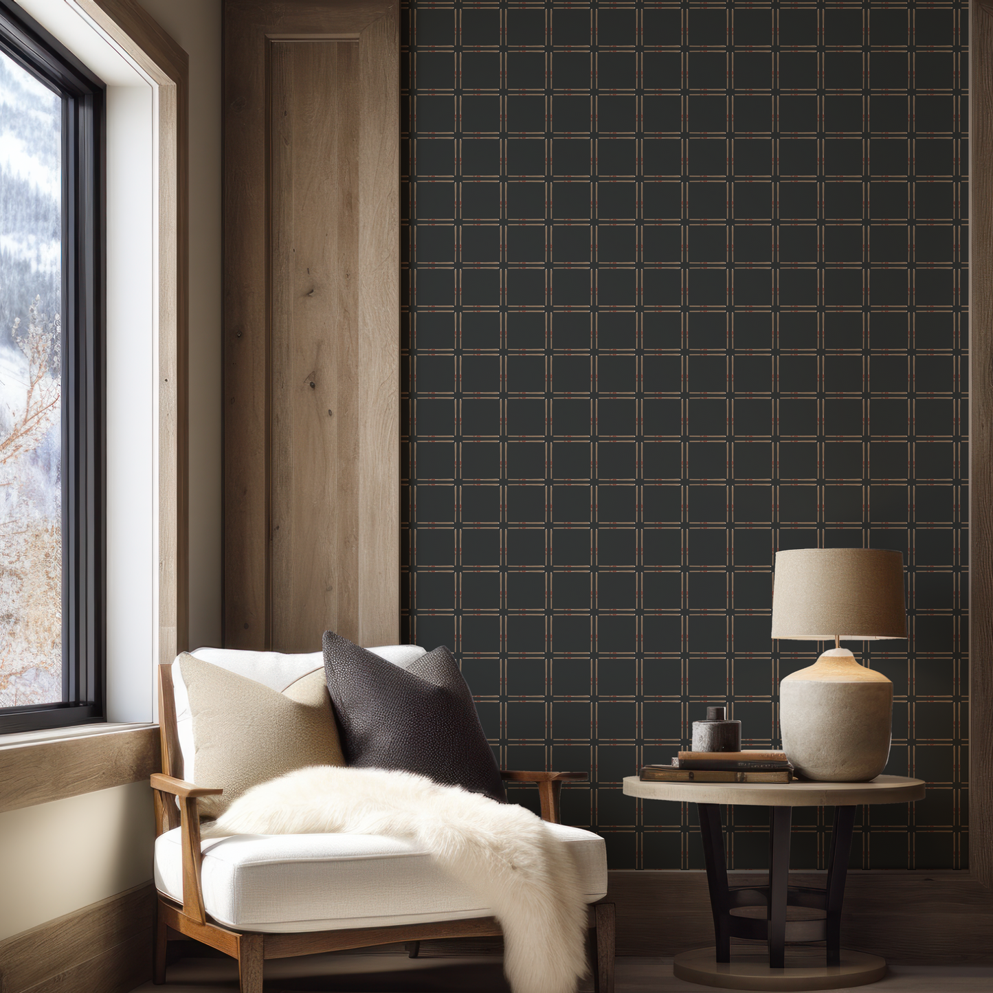 Vintage Ski Plaid on Black Wallpaper - Sm