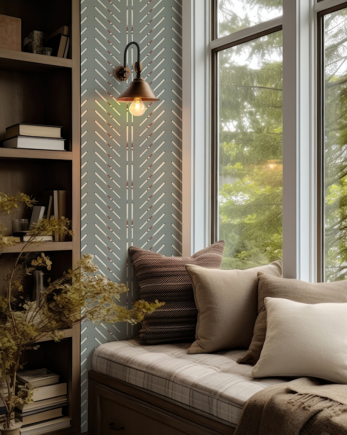 Ski Chevron Stripe on Sage Green Wallpaper