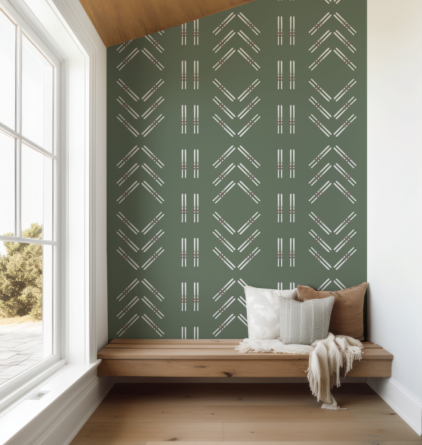 Ski Diamond and Double Ski Stripe Wallpaper on Mountain Green