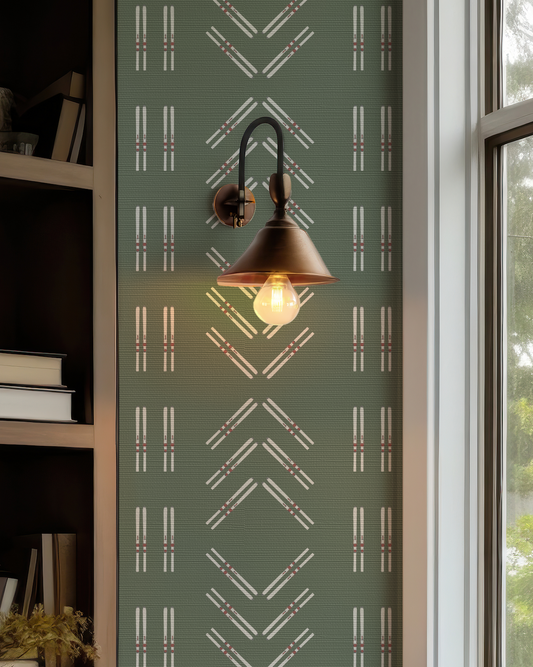 Ski Diamond and Double Ski Stripe Wallpaper on Mountain Green (Half Scale)