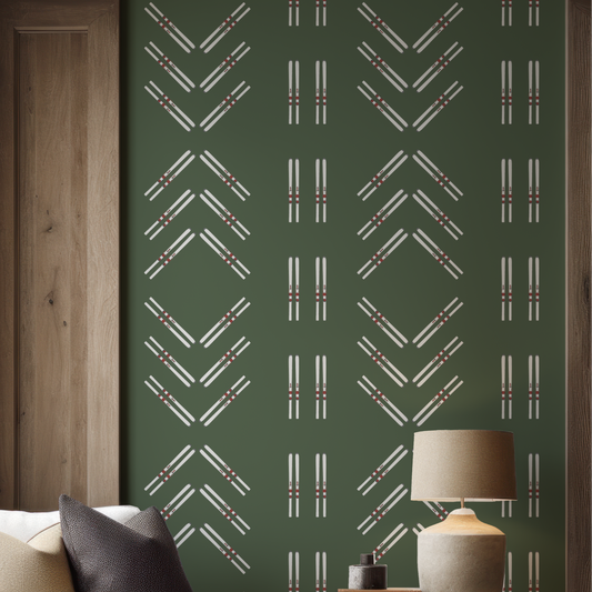 Ski Diamond and Double Ski Stripe Wallpaper on Mountain Green