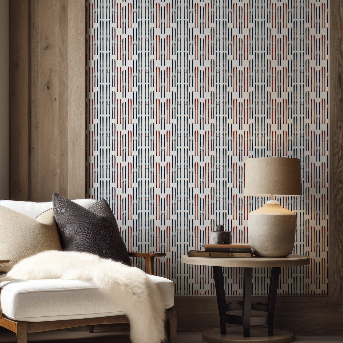 Vail Flame Stitch Ski Wallpaper on Off White