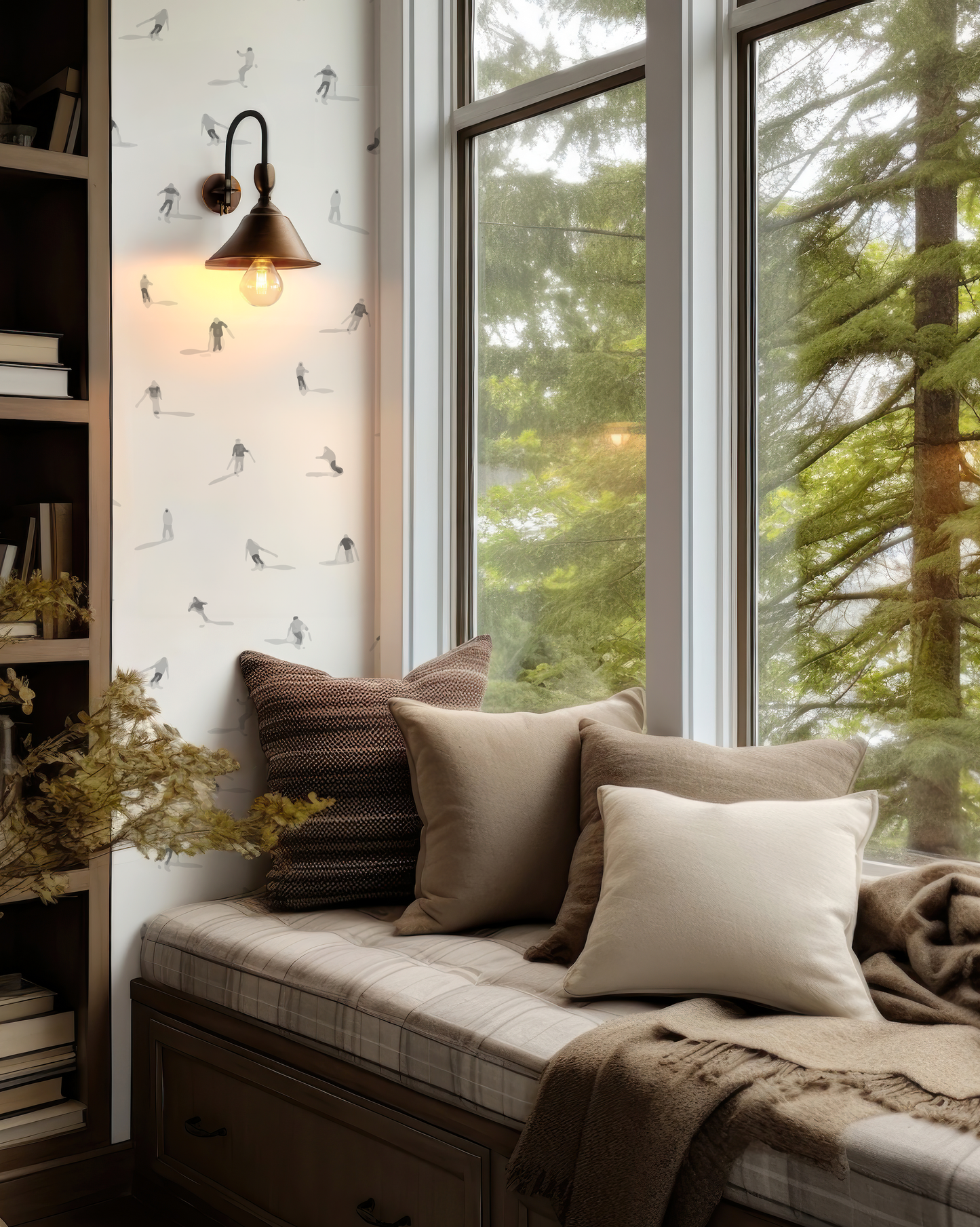 Ski Hill Grey and White Wallpaper