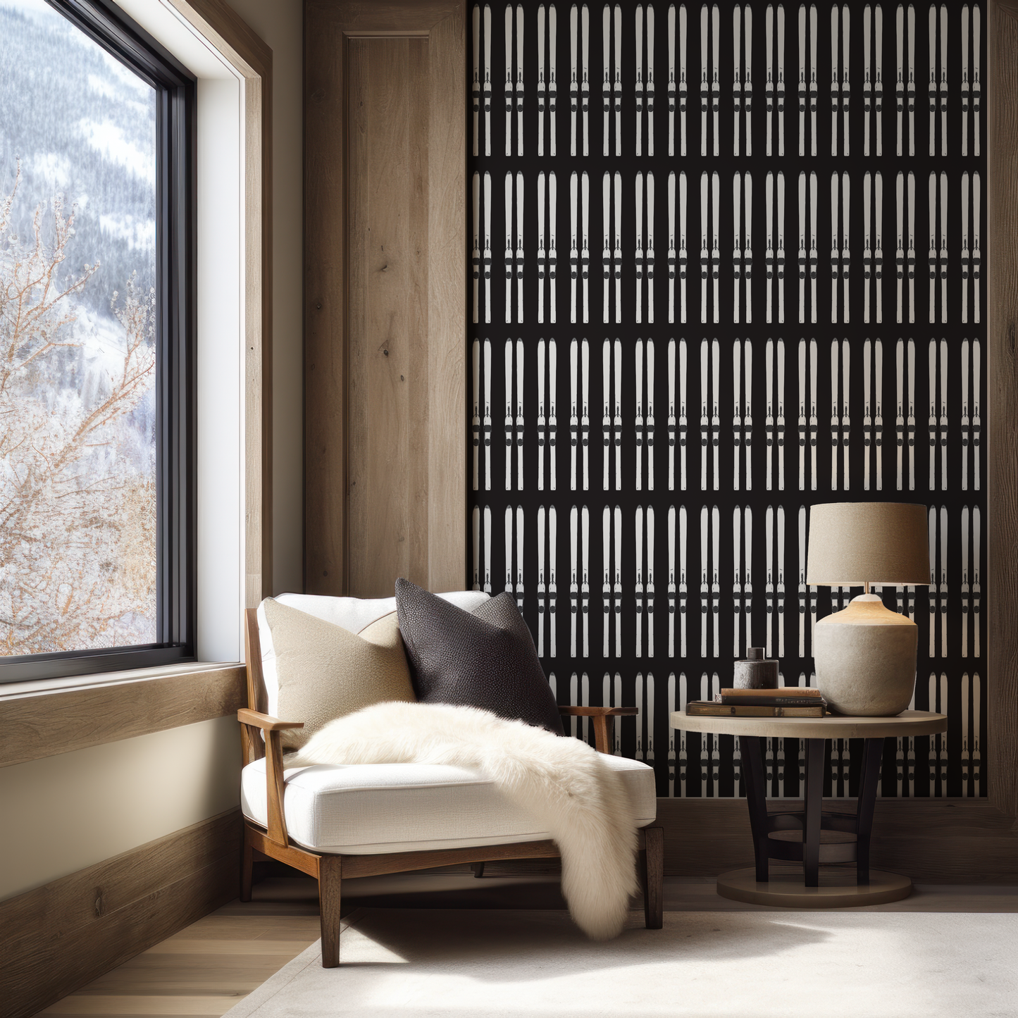 Ski Stripe Black Grasscloth Wallpaper
