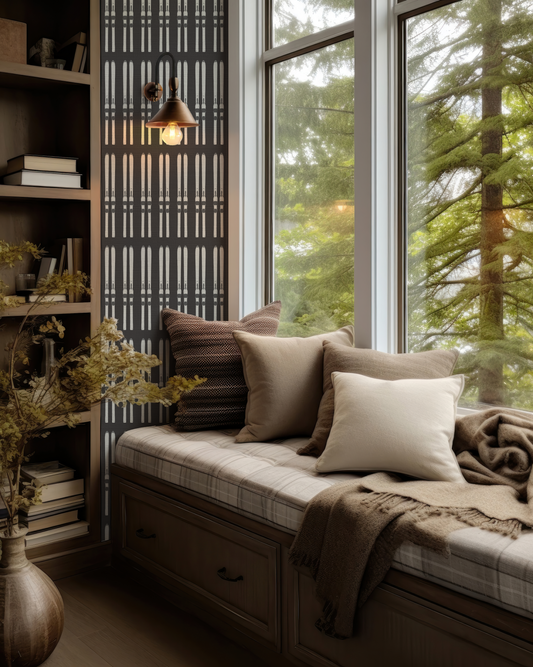 Ski Stripe Black Grasscloth Wallpaper