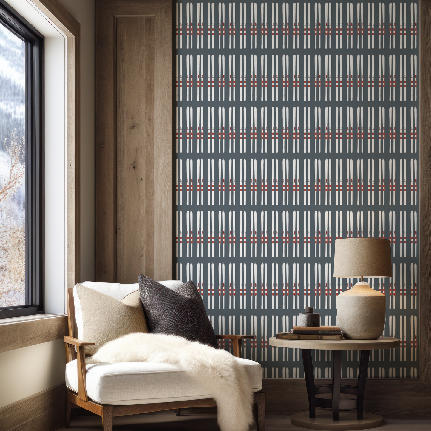 Ski Stripe Deer Valley Blue Grasscloth Wallpaper
