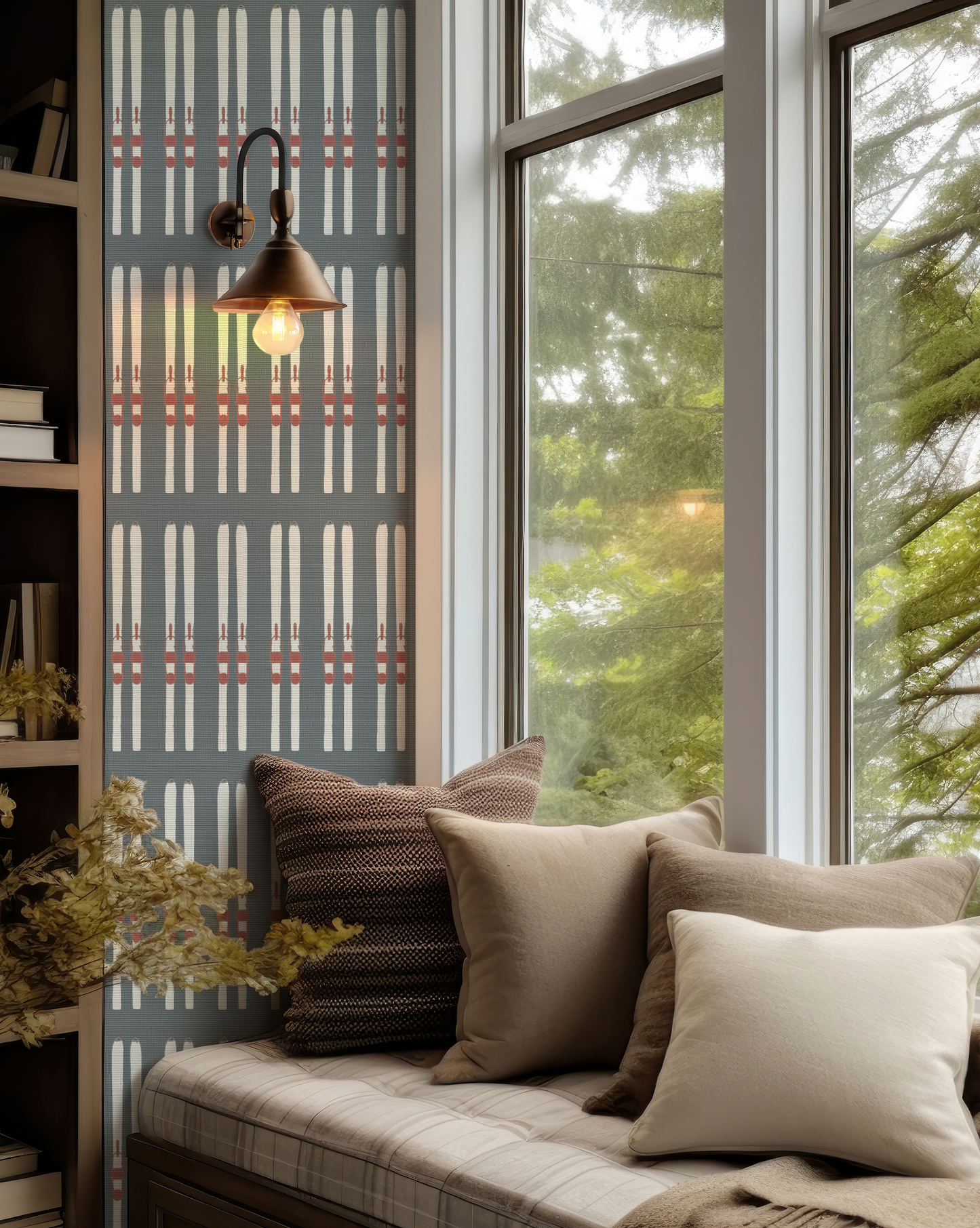 Ski Stripe Deer Valley Blue Grasscloth Wallpaper
