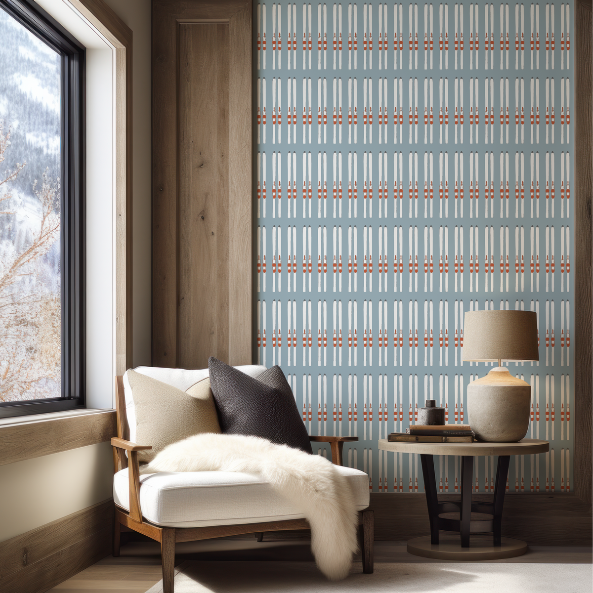 Ski Stripe Wallpaper. Ski-inspired design for mountain homes and ski chalets.