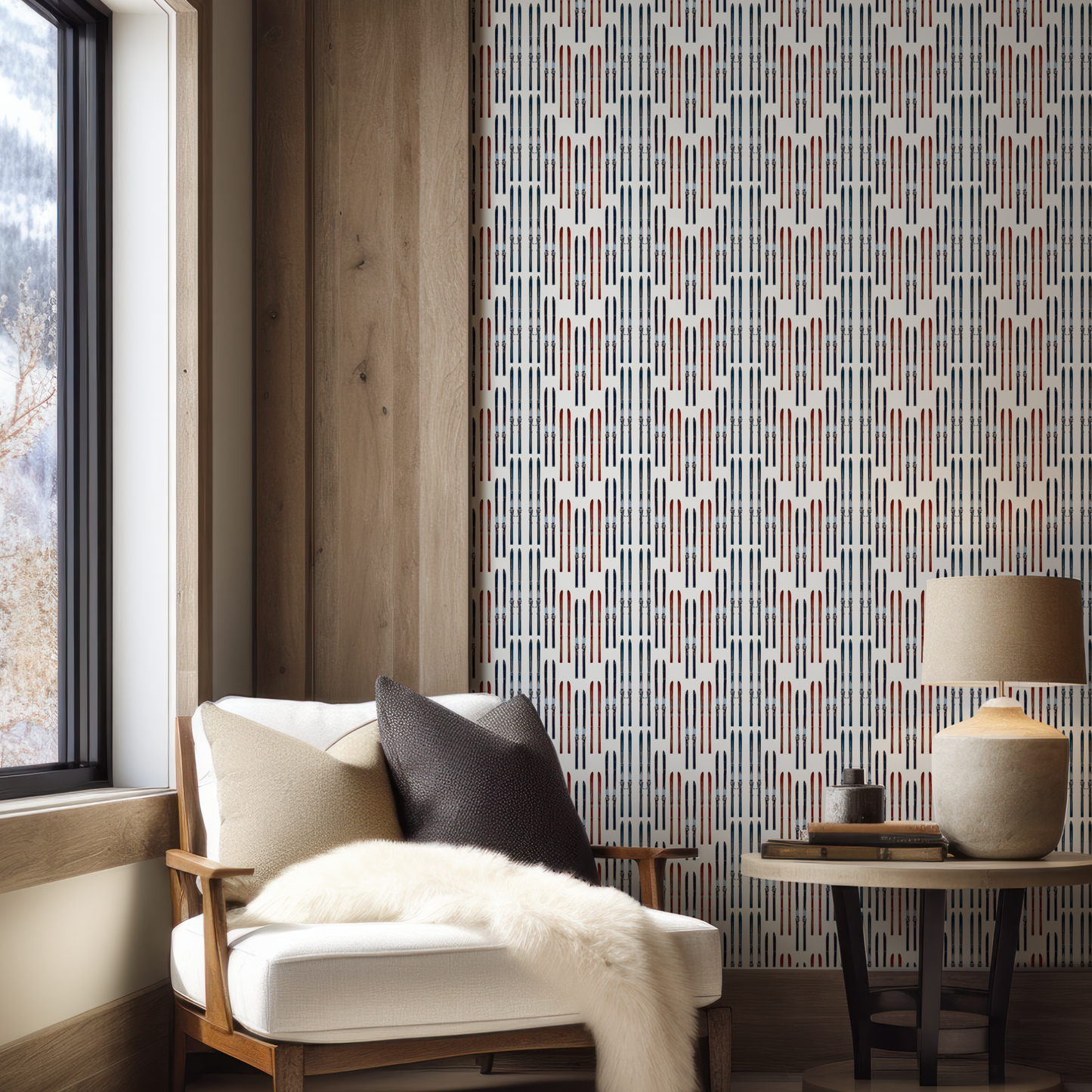 Vail Flame Stitch Ski Wallpaper on Off White