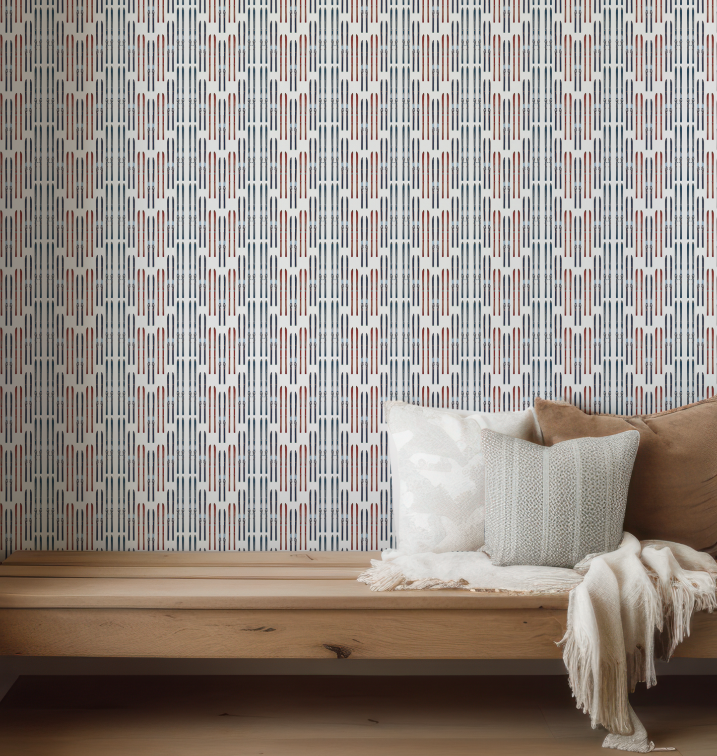Vail Flame Stitch Ski Wallpaper on Off White