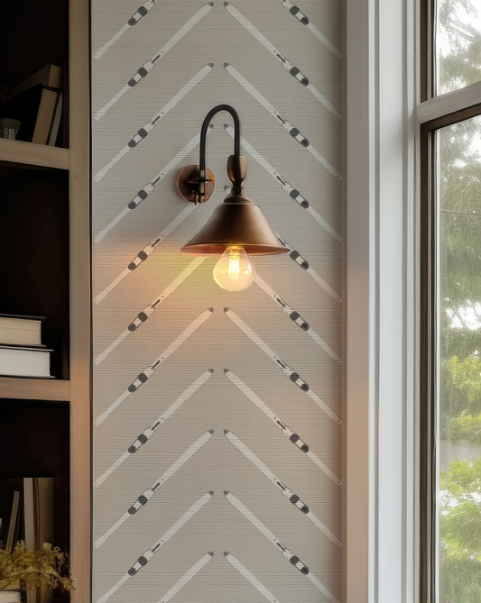 Ski Chevron and Stripe Taupe Grasscloth Wallpaper