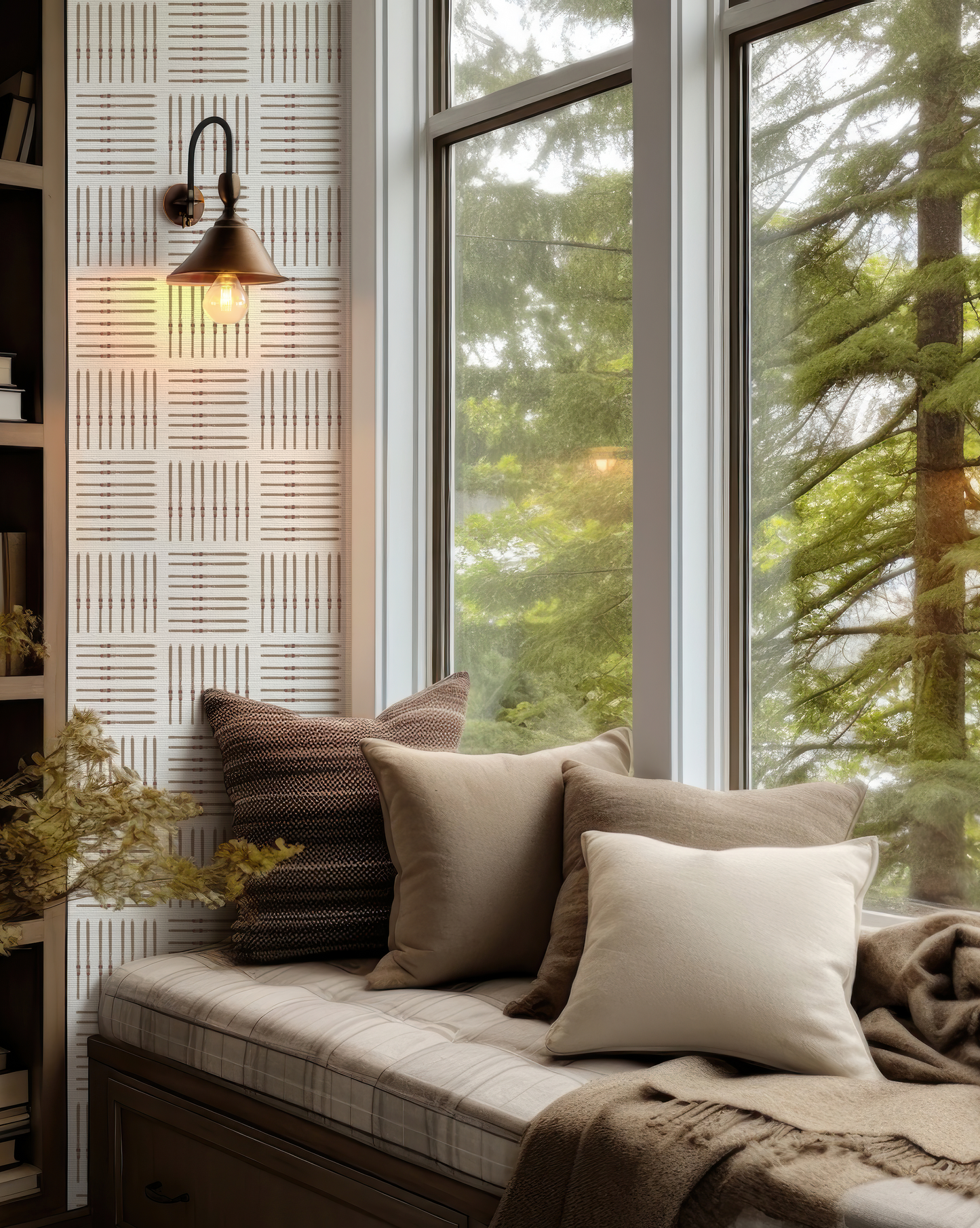 Vintage Ski Square on Grasscloth Wallpaper