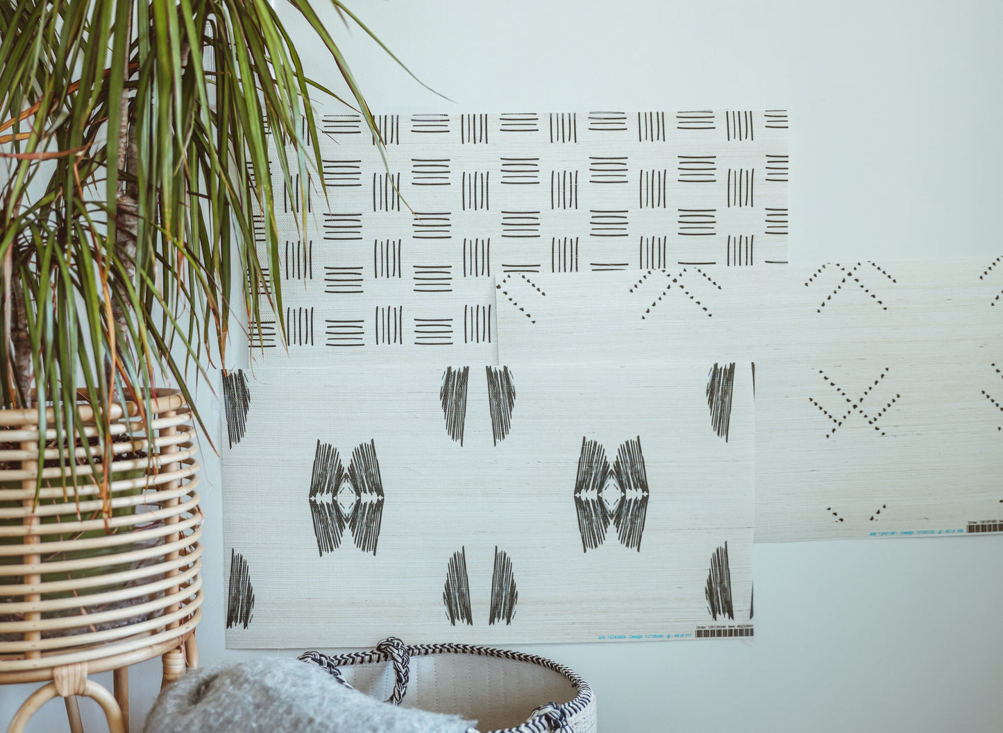 10 Black and White Wallpaper Samples in Grasscloth Bundle