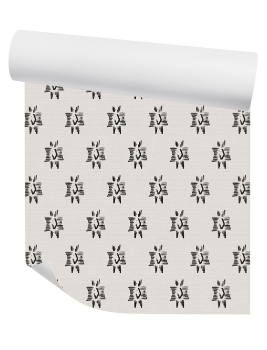 Willow + Wild Black Southwest Star on Off White Grasscloth Wallpaper Roll - 32" x 22'