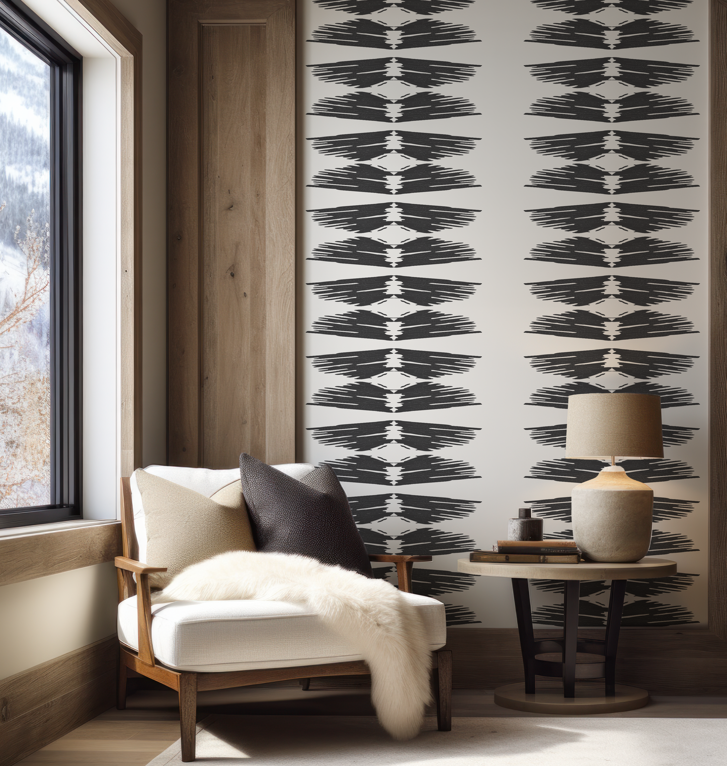 Black and Tonal Layers Taos Stripe Wallpaper